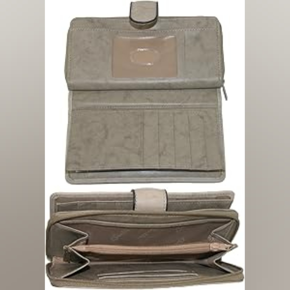 NIB Buxton Leather Checkbook Wallet Taupe - Picture 3 of 12